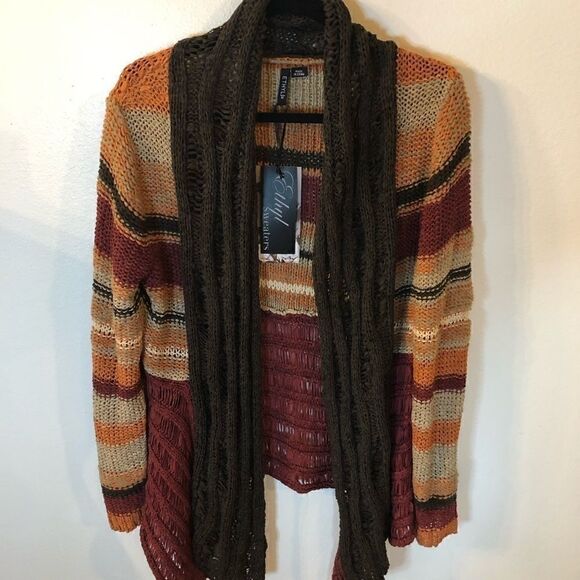 NWT Ethyl sweater cardigan size medium brown burgundy open front relaxed - Picture 1 of 7